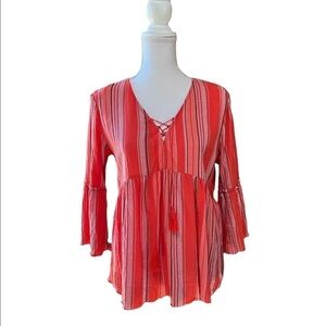 SANCTUARY WOMENS CUTE RED ORANGE STRIPED BLOUSE SIZE MEDIUM